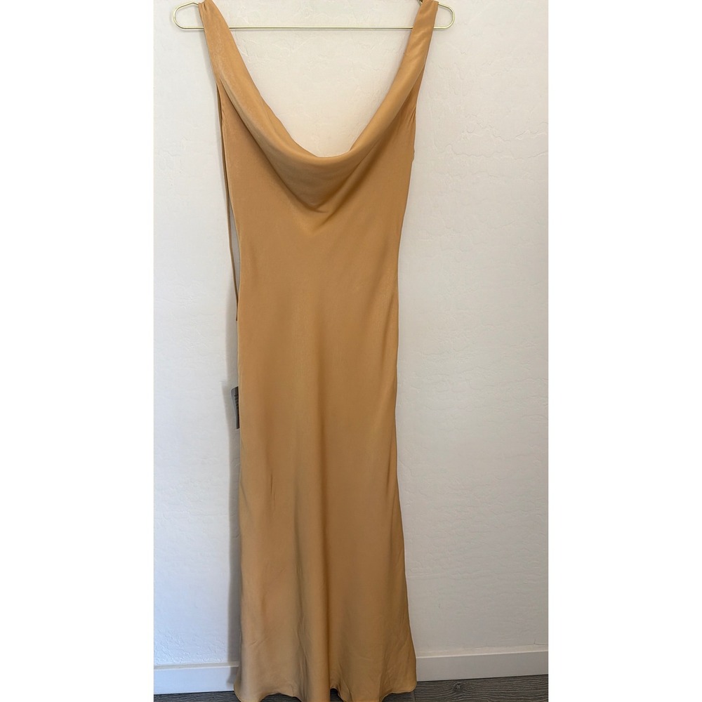 Bardot Adonia Cowl Neck Open Back Maxi Dress Honey Gold Sz M Gala Minimalist NWT
